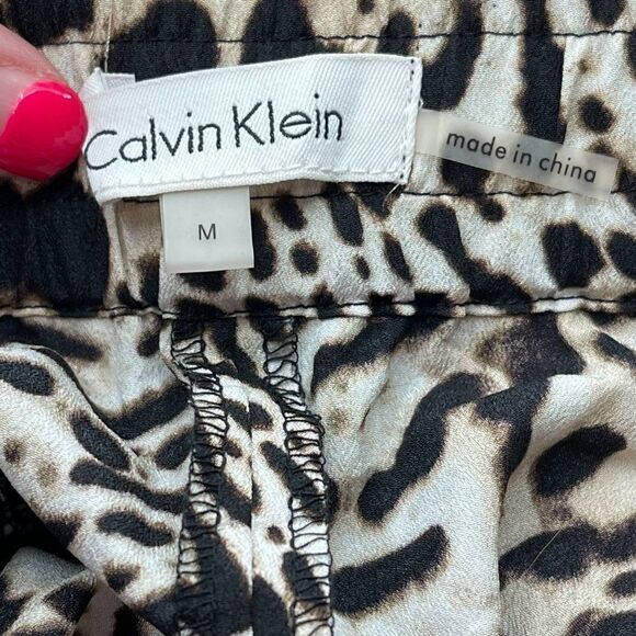 Calvin Klein Leopard Print Polyester Pants Lightweight High Rise Brown Medium - Picture 6 of 11